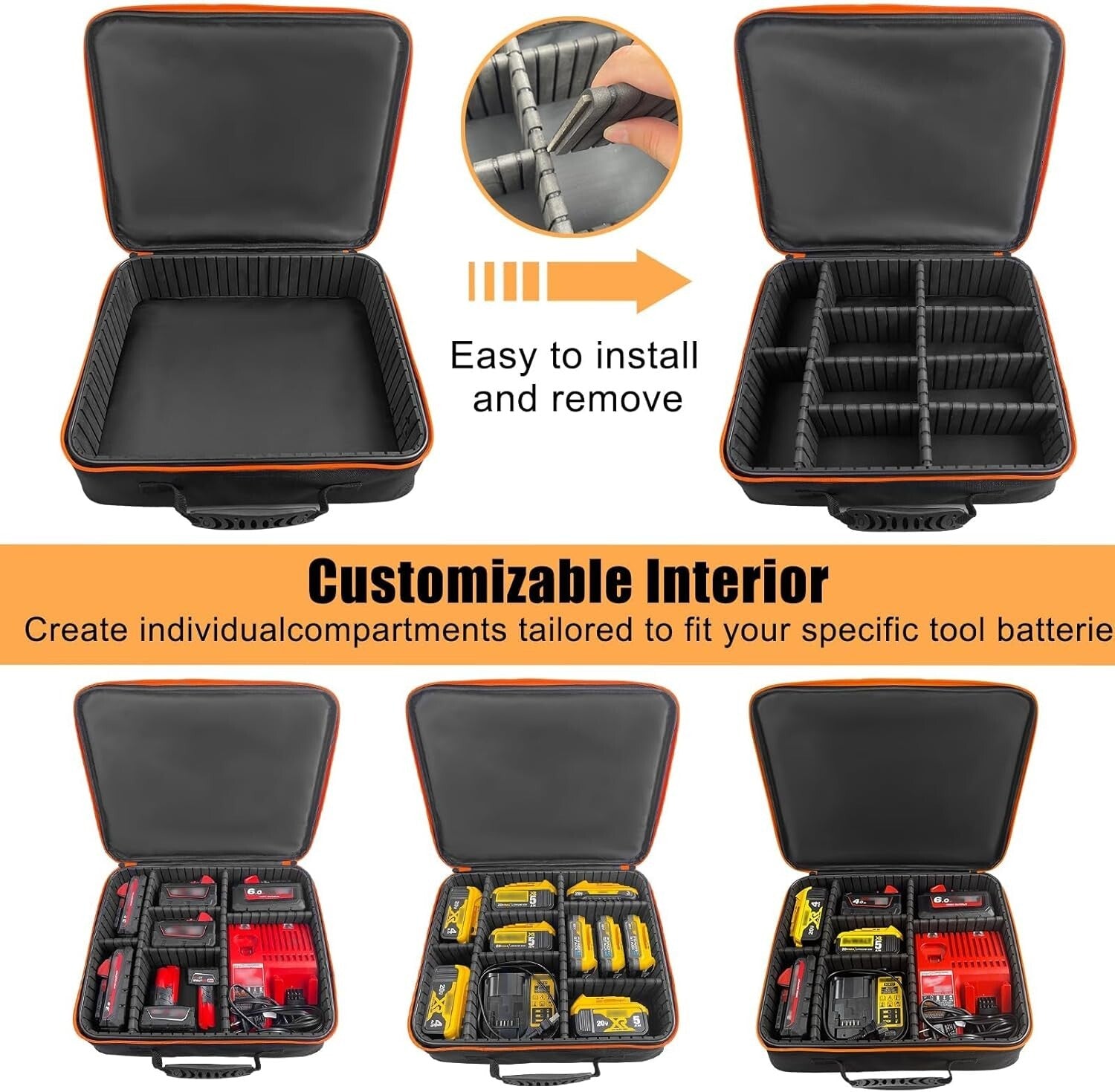 Heavy-Duty XL Tool Battery Storage Bag - Fits Dewalt/Milwaukee/Makita Batteries