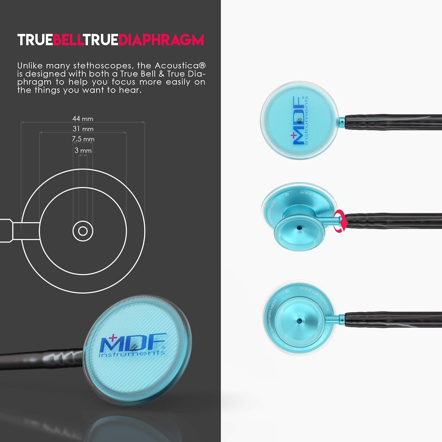 Acoustica Lightweight Dual Head Stethoscope for Doctors and Nurses - Aqua/Black