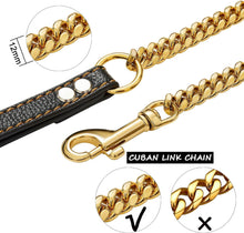 Load image into Gallery viewer, Stainless Steel Cuban Link Dog Leash with Padded Leather Handle for Large Breeds