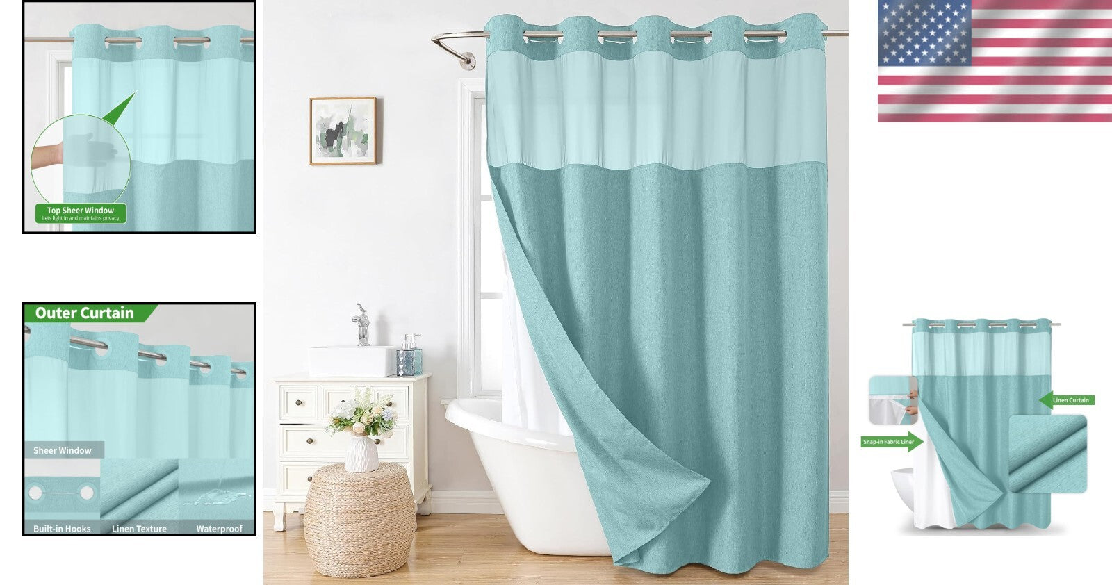 Shop Machine-Washable Linen Style Shower Curtain with Detachable Liner - 71"x86"