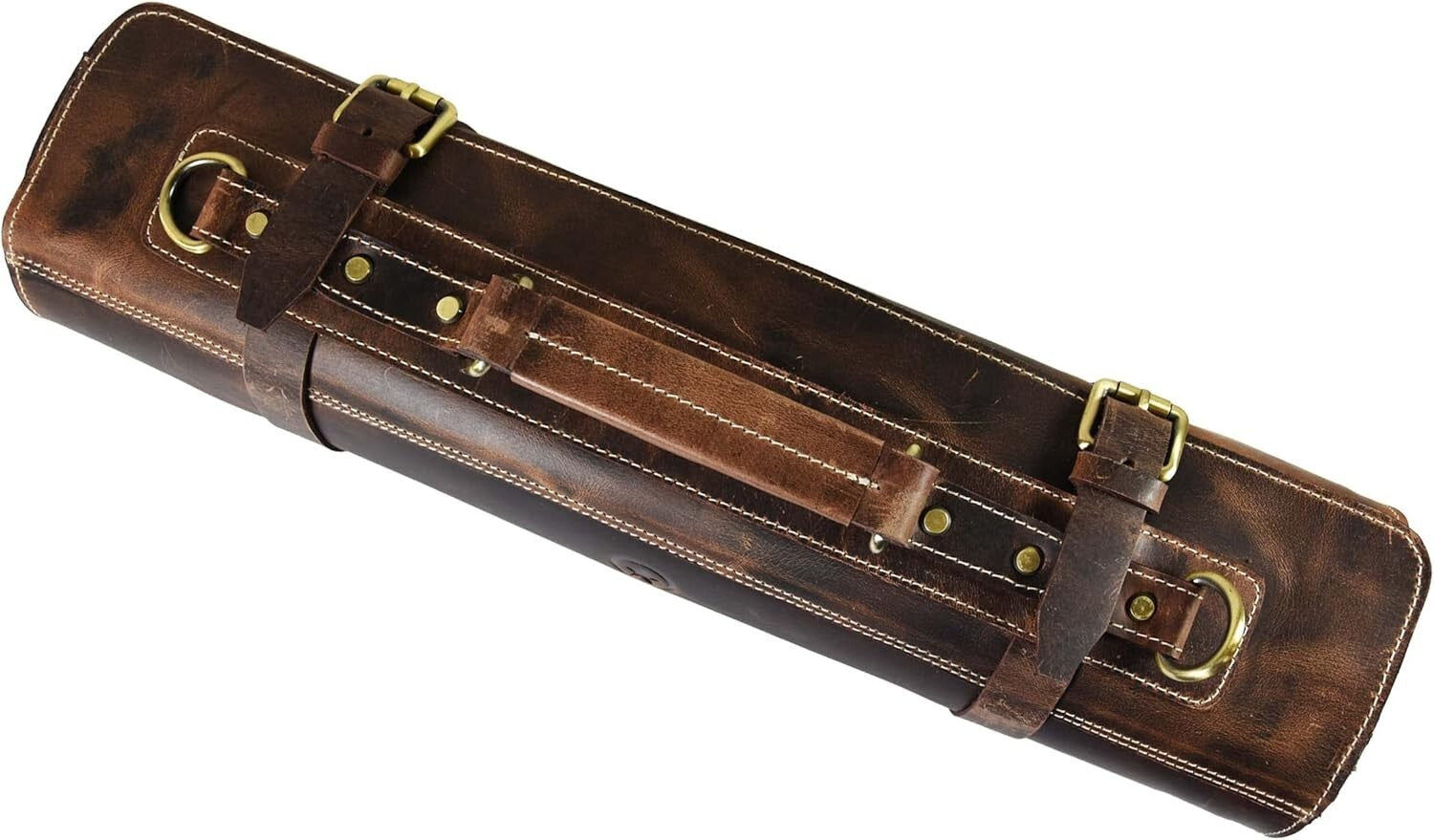 Artisan Crafted Leather Knife Roll with Adjustable Strap & 10 Elastic Pockets