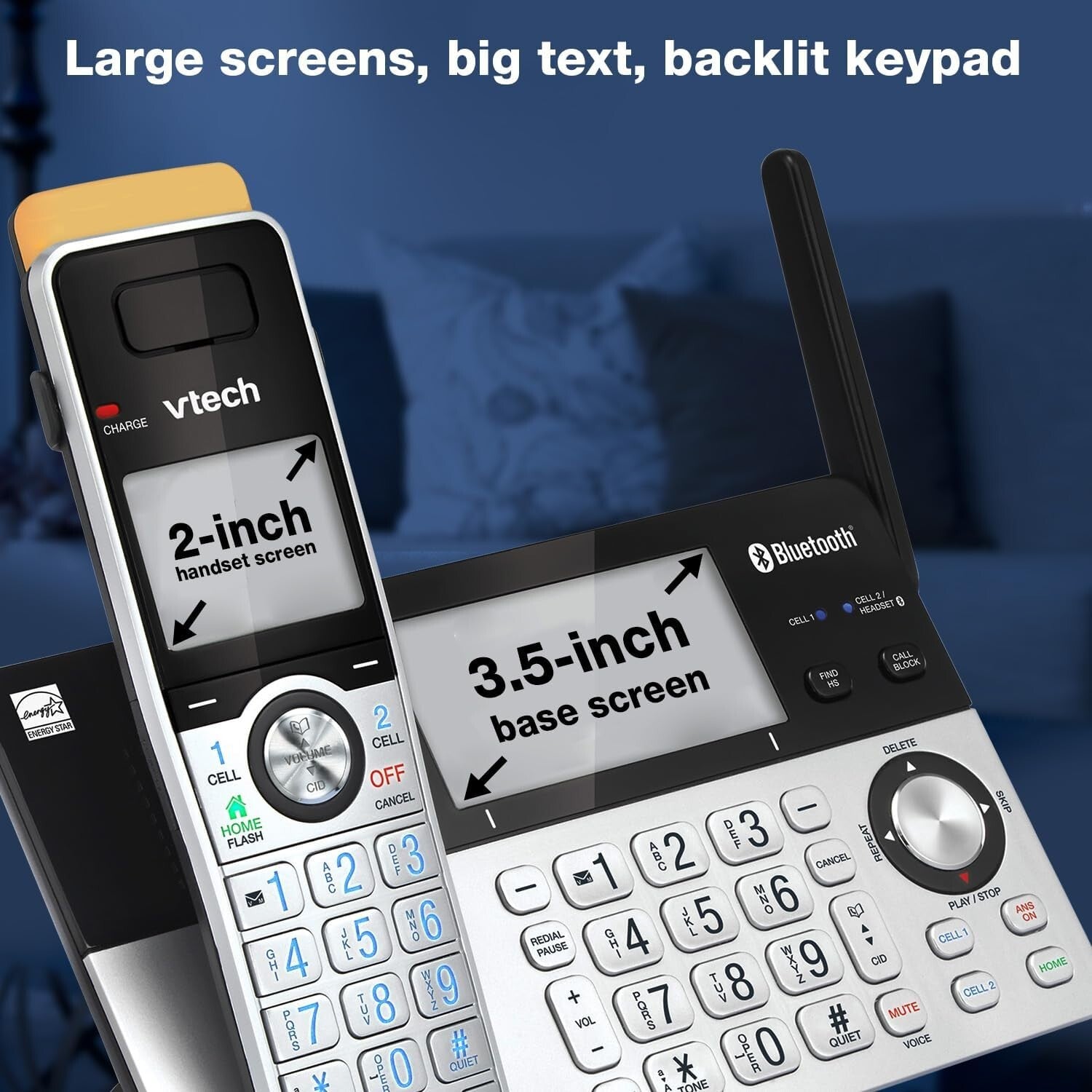 Long Range DECT 6.0 Cordless Phone with 5 Handsets & Bluetooth - 2300 Ft Range