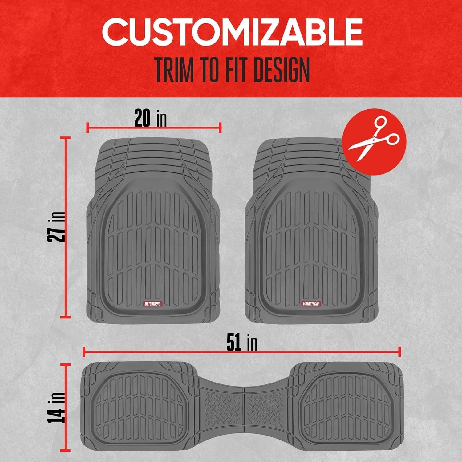 Trim-To-Fit Gray Rubber Mats - Deep Dish Design for Complete Floor Coverage