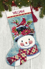 Load image into Gallery viewer, Quality 16" Canvas Needlepoint Kit Featuring a Charming Snowman and Cardinal