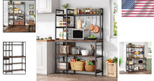 Load image into Gallery viewer, Rustic 43-Inch 5-Tier Bakers Rack with 10 Hooks – Large Kitchen Storage Solution