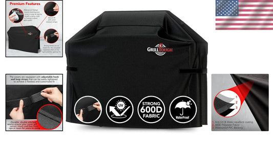52-Inch Weather-Resistant Grill Cover with Adjustable Straps - Black Exterior