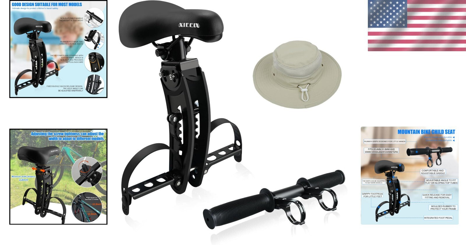 Easy-Install Child Bike Seat for Unisex Ages 2-5 with Handlebar Attachment