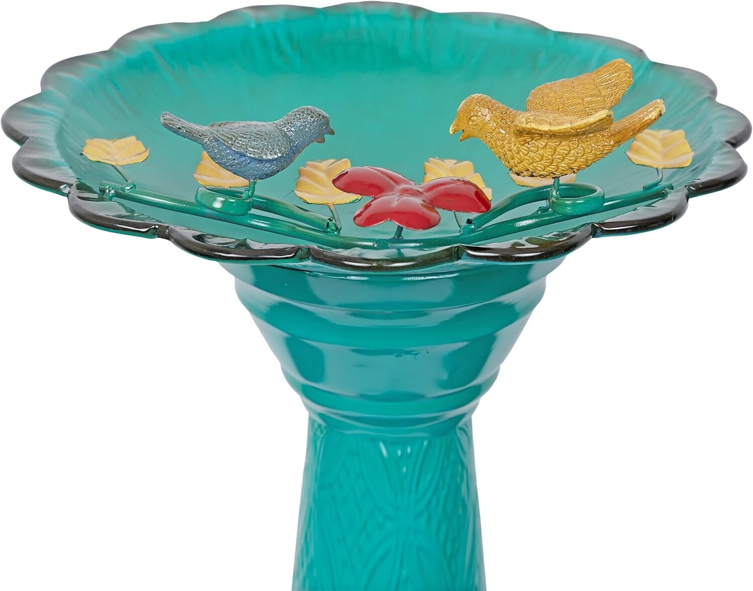 28" Elegant Green Birdbath - Weather-Resistant Metal Stand for Outdoor Charm