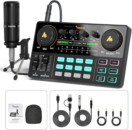 Live Streaming Audio Mixer Bundle with 4 Device Compatibility - Black Edition