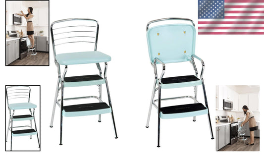 Functional Teal Chair with Flip-Up Step Stool and Non-Marring Legs - Adult Size