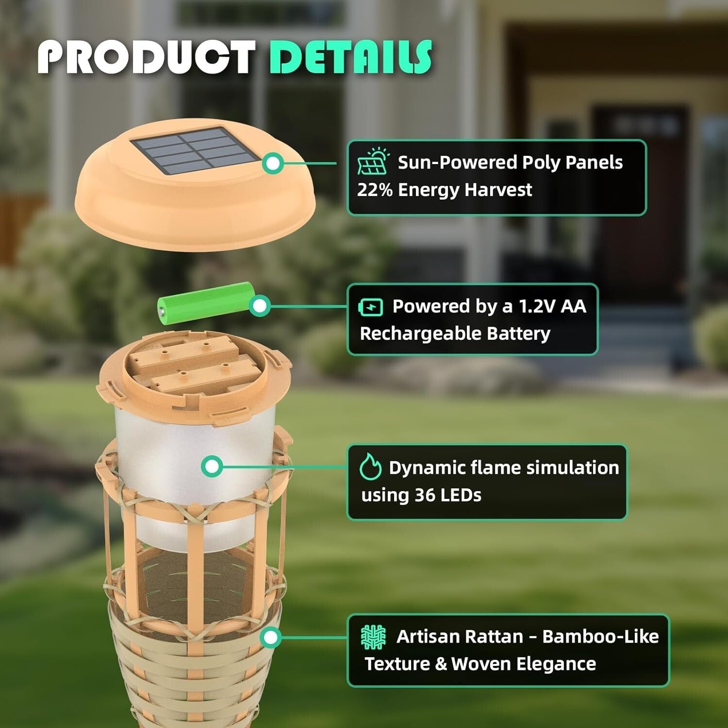 Elegant Solar Torch Lights with Flickering Simulation - 8-Pack for Outdoor Decor