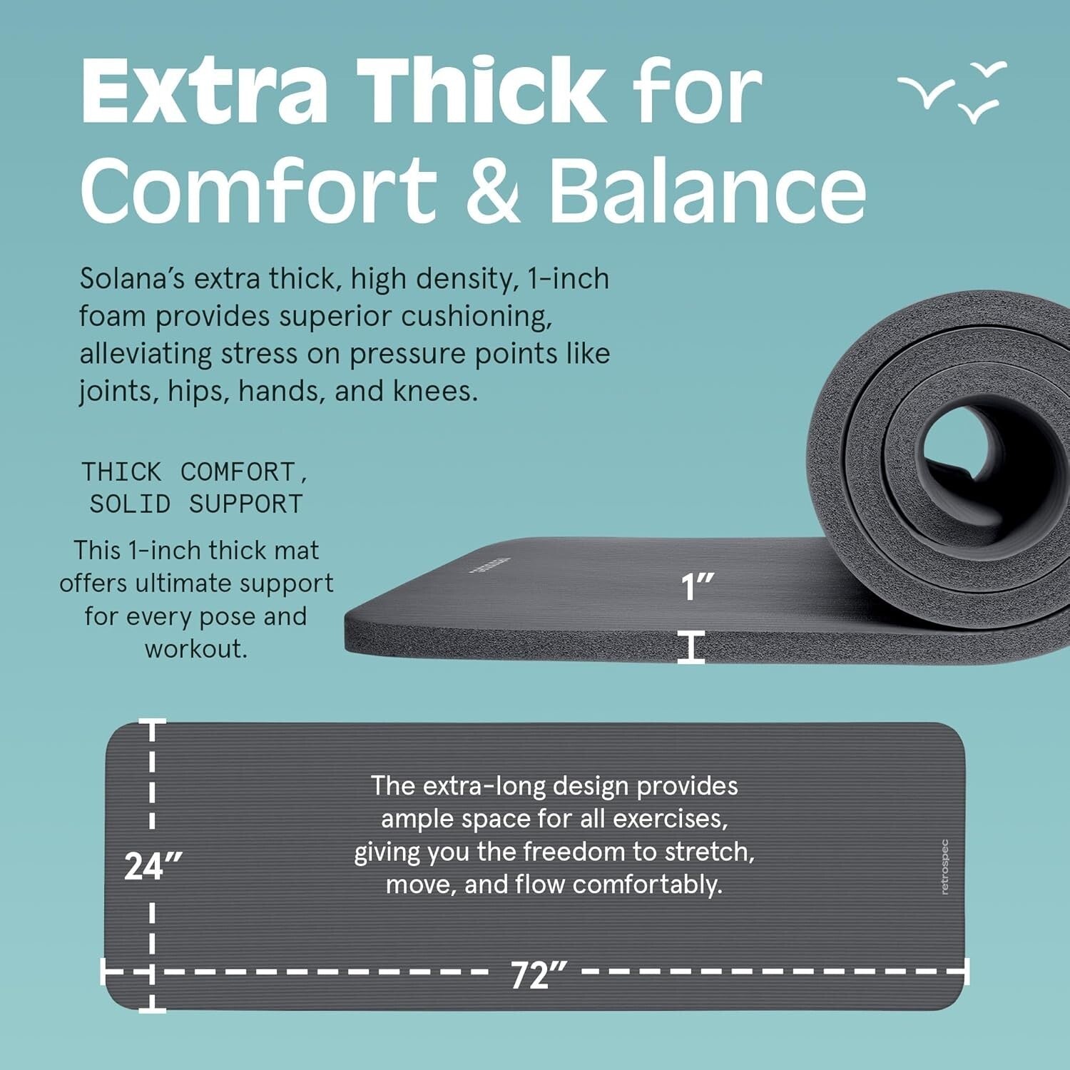 Comfortable Non-Slip 1" Thick Yoga Mat for Men & Women - Includes Carry Strap