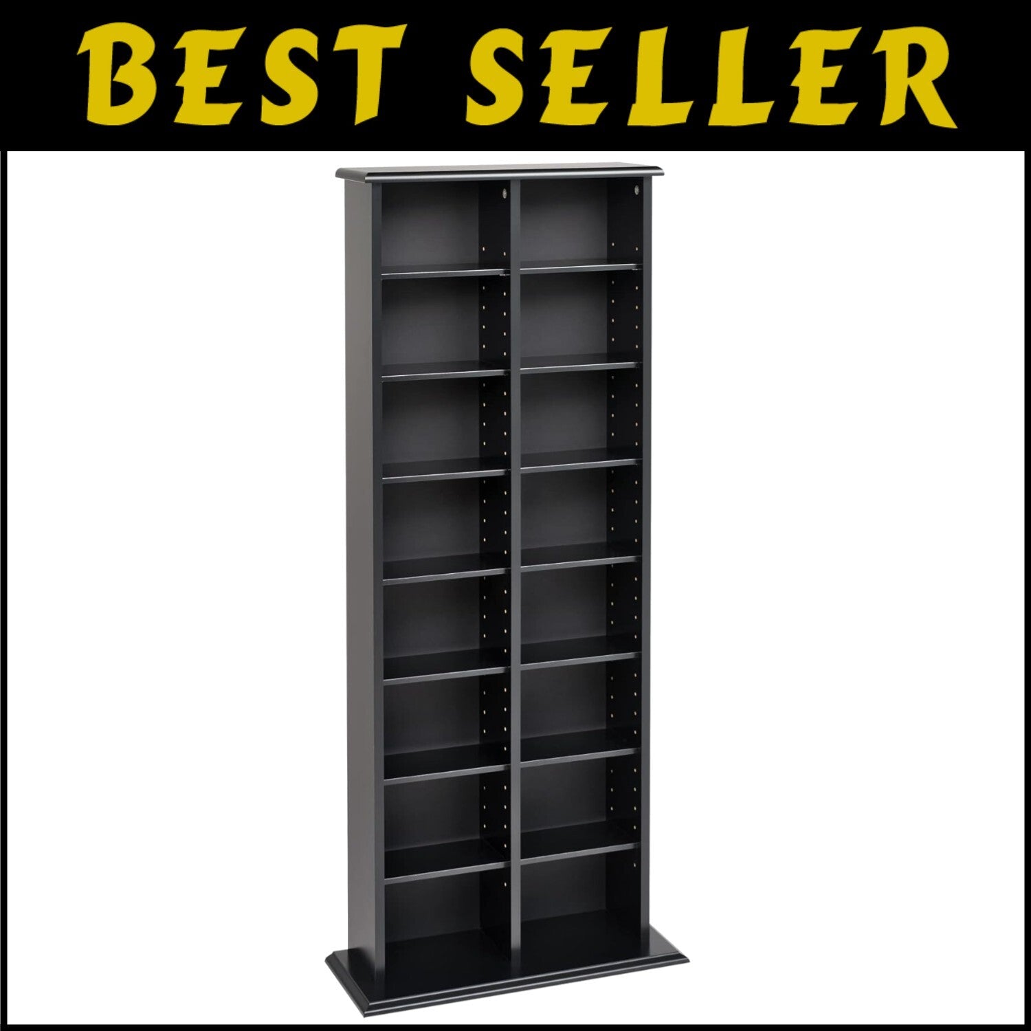 2-Column Tall Media Storage Cabinet - 22" Wide Black Organizer for CDs and DVDs