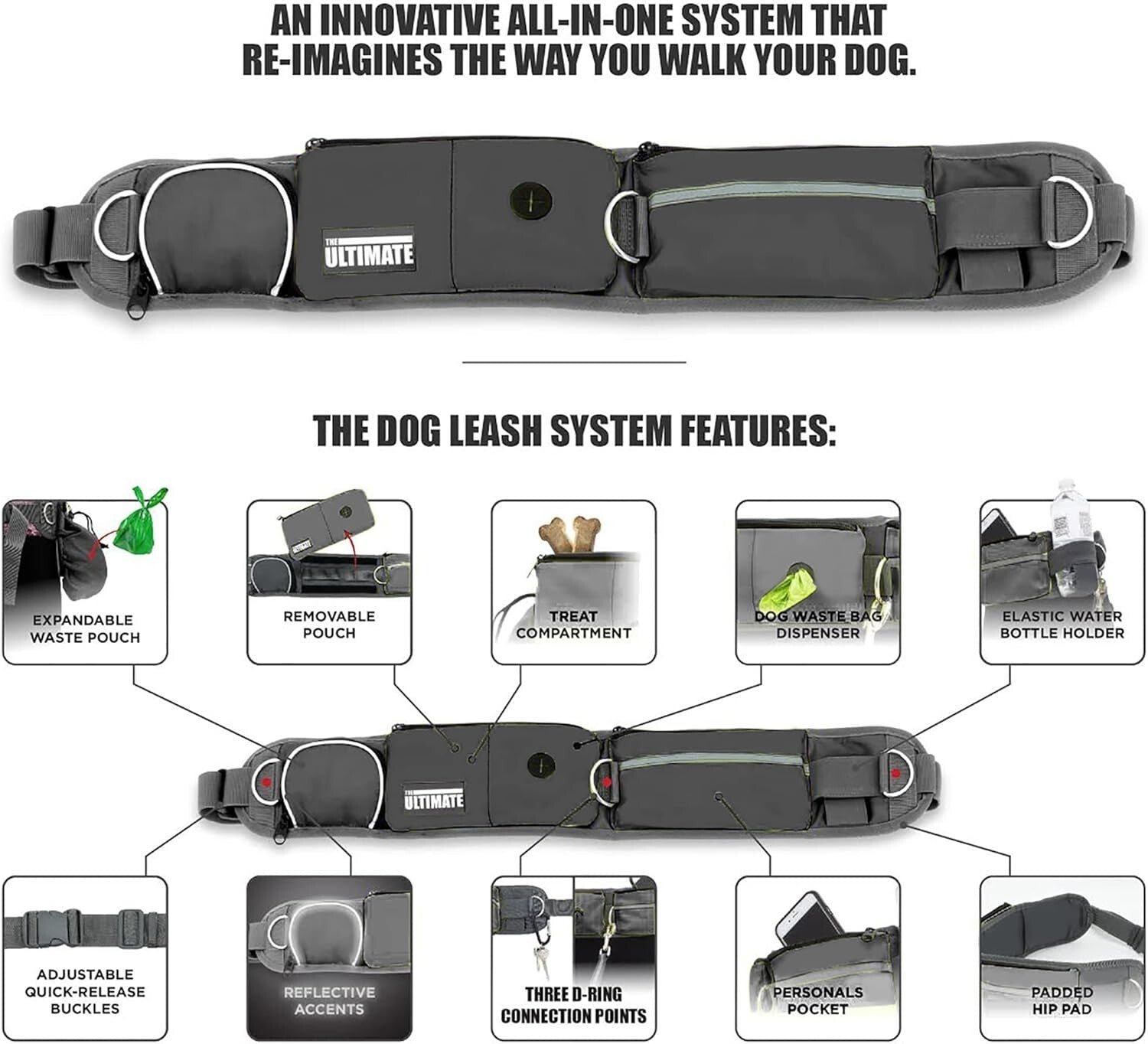Ultimate Hands-Free Double Dog Leash System - Reflective Bungee for Safe Walks