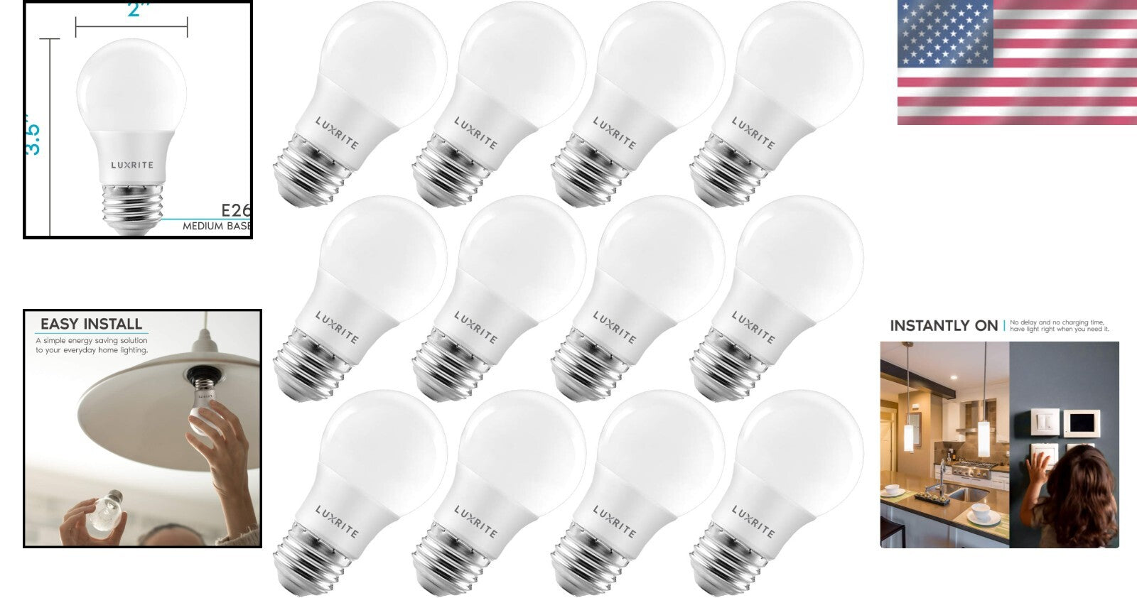 Energy-Saving A15 LED Bulbs, 40W Equivalent, Dimmable 12-Pack for Indoor/Outdoor