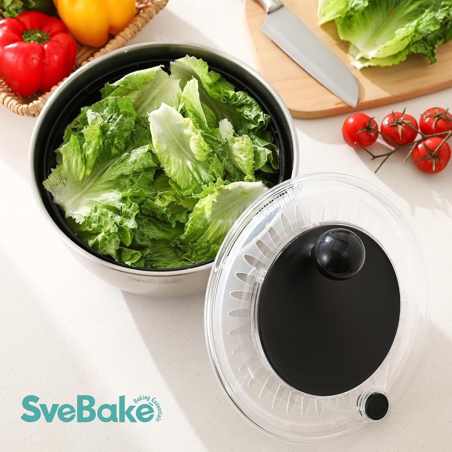 Family-Sized 5.3Qt Salad Spinner: Stainless Steel, Dishwasher Safe & Easy to Use