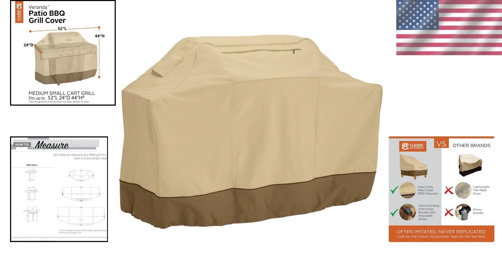 Elegant Water-Resistant Grill Cover - Fits 52” Grills Including Weber Models