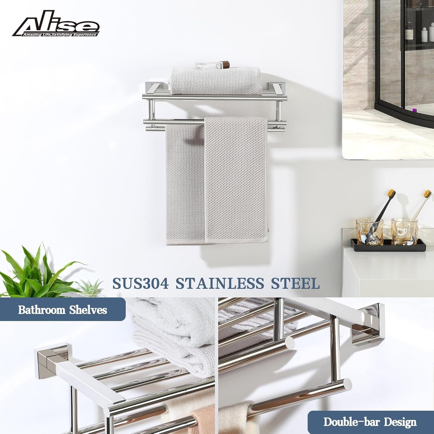 Elegant 16" Polished Chrome Towel Holder with Double Bars for Modern Bathrooms