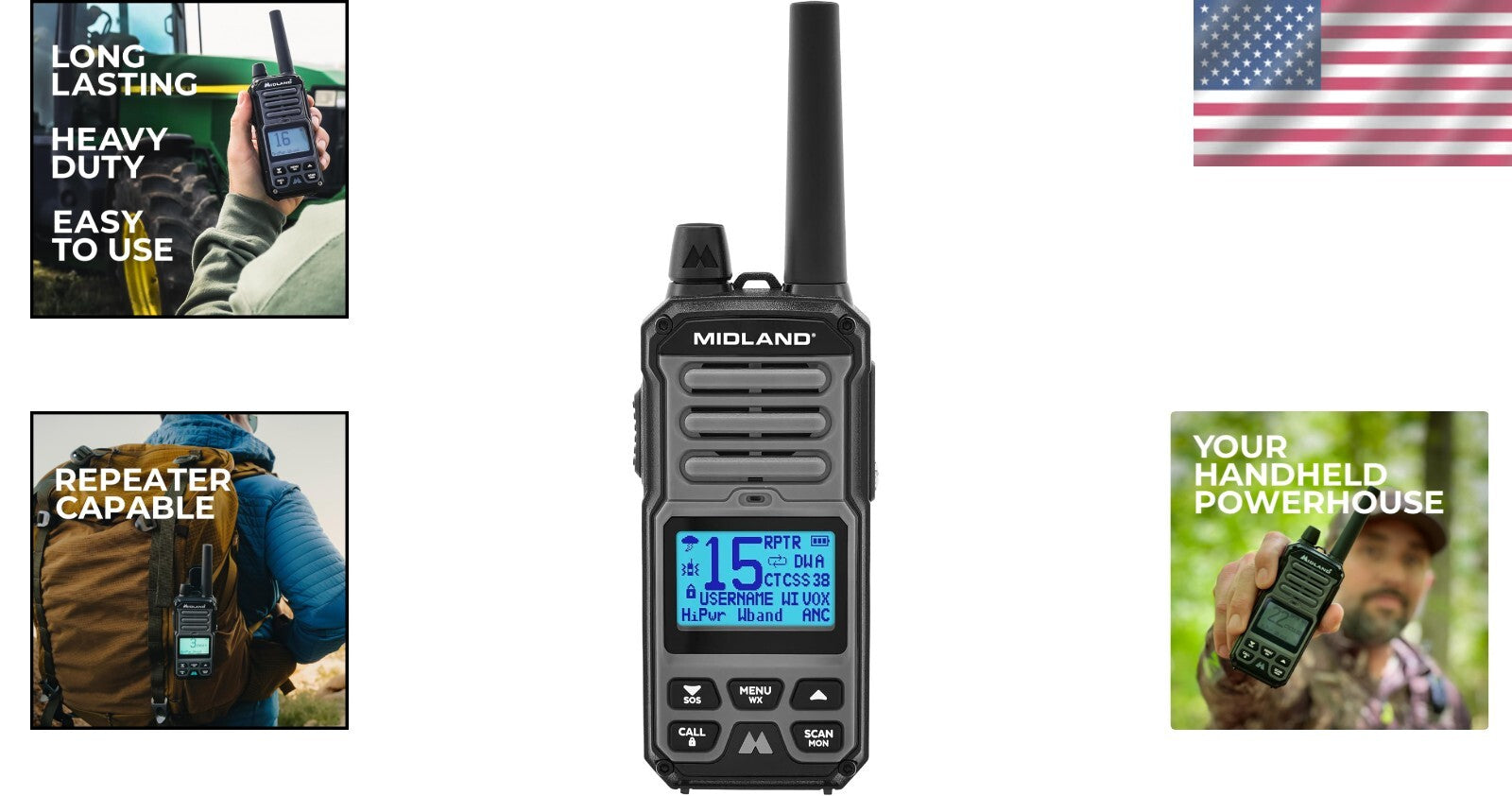 5W GMRS Walkie Talkie - Two-Way Radio with Active Noise Canceling and NOAA Alert