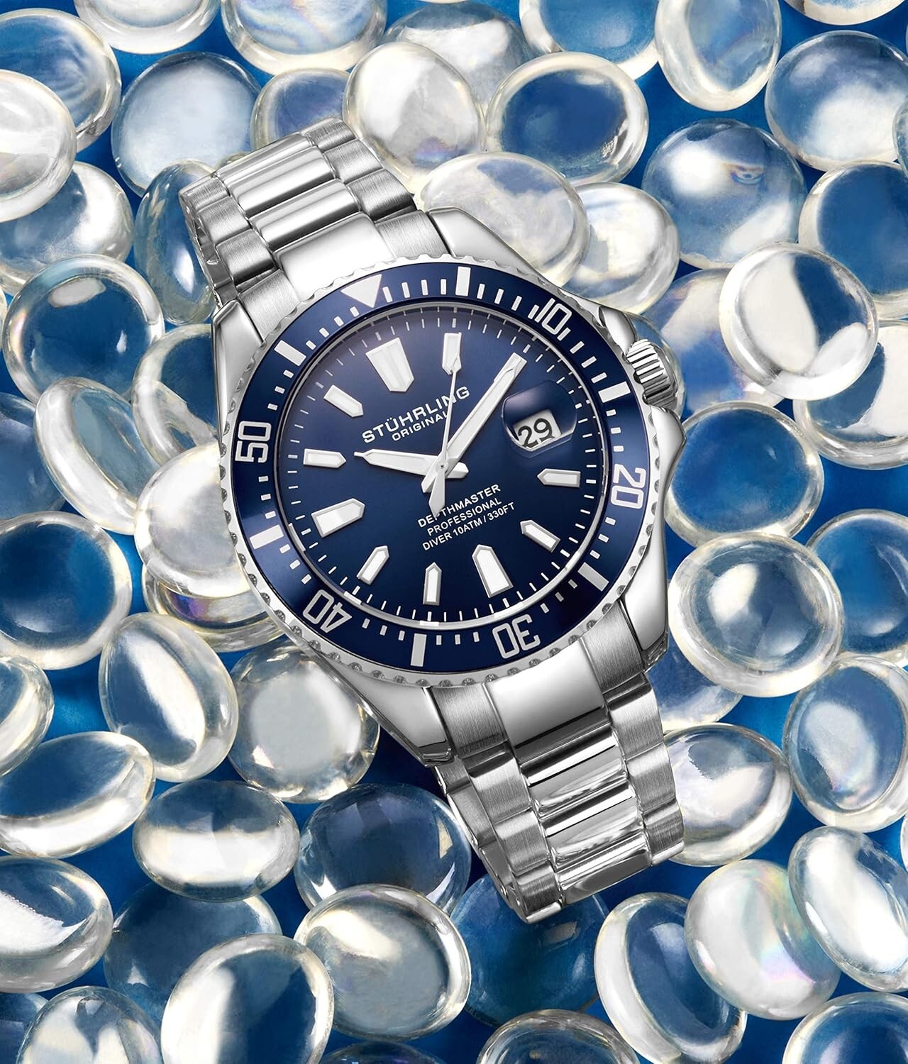 Men's 10ATM Dive Watch with Blue Dial - Sporty and Stylish for Marine Activities