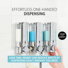 Load image into Gallery viewer, Chrome 3-Chamber Pump Dispenser for Soap, Shampoo &amp; Conditioners - Quick Install