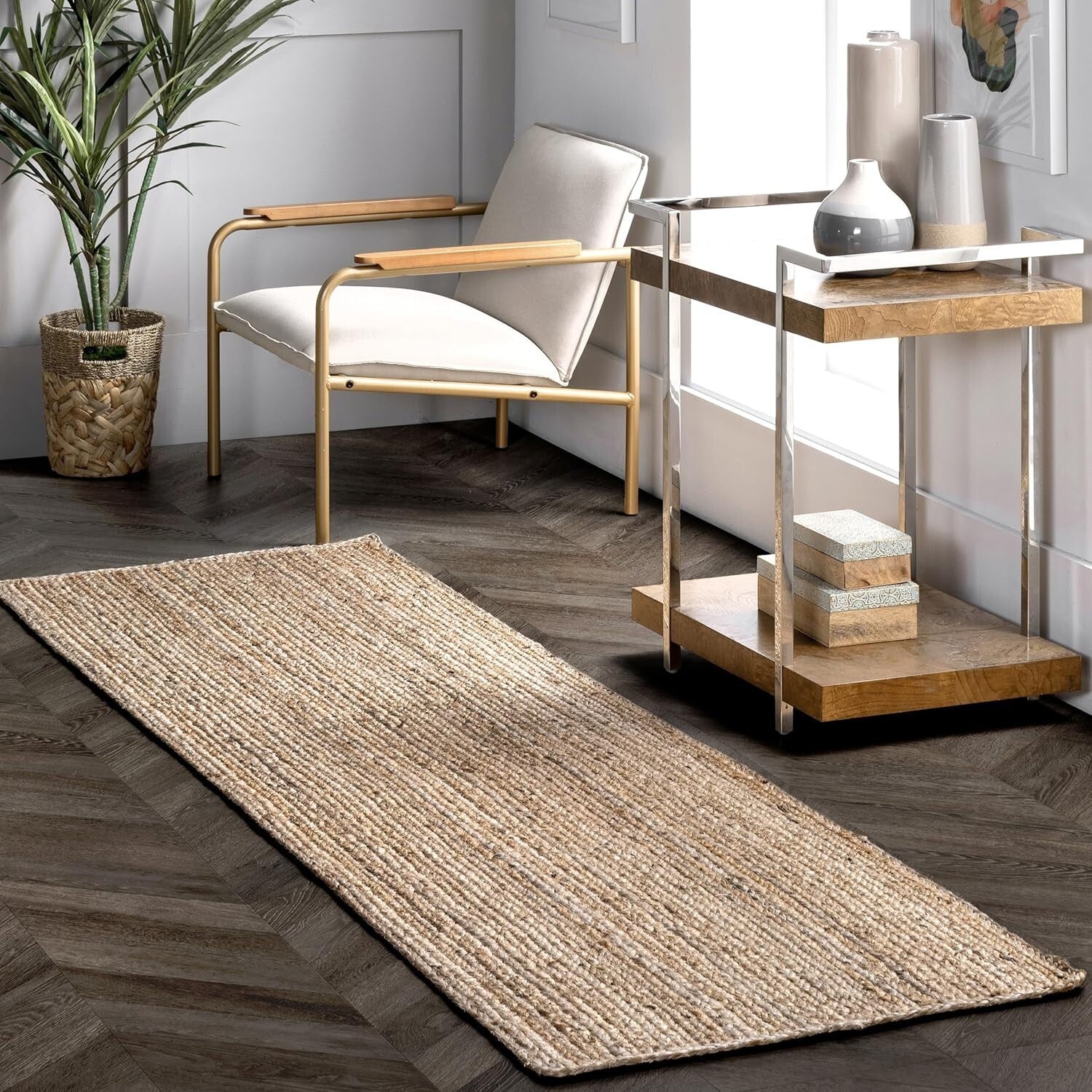 Durable 2x6 Natural Fiber Jute Runner Rug - Ideal for High Traffic Areas
