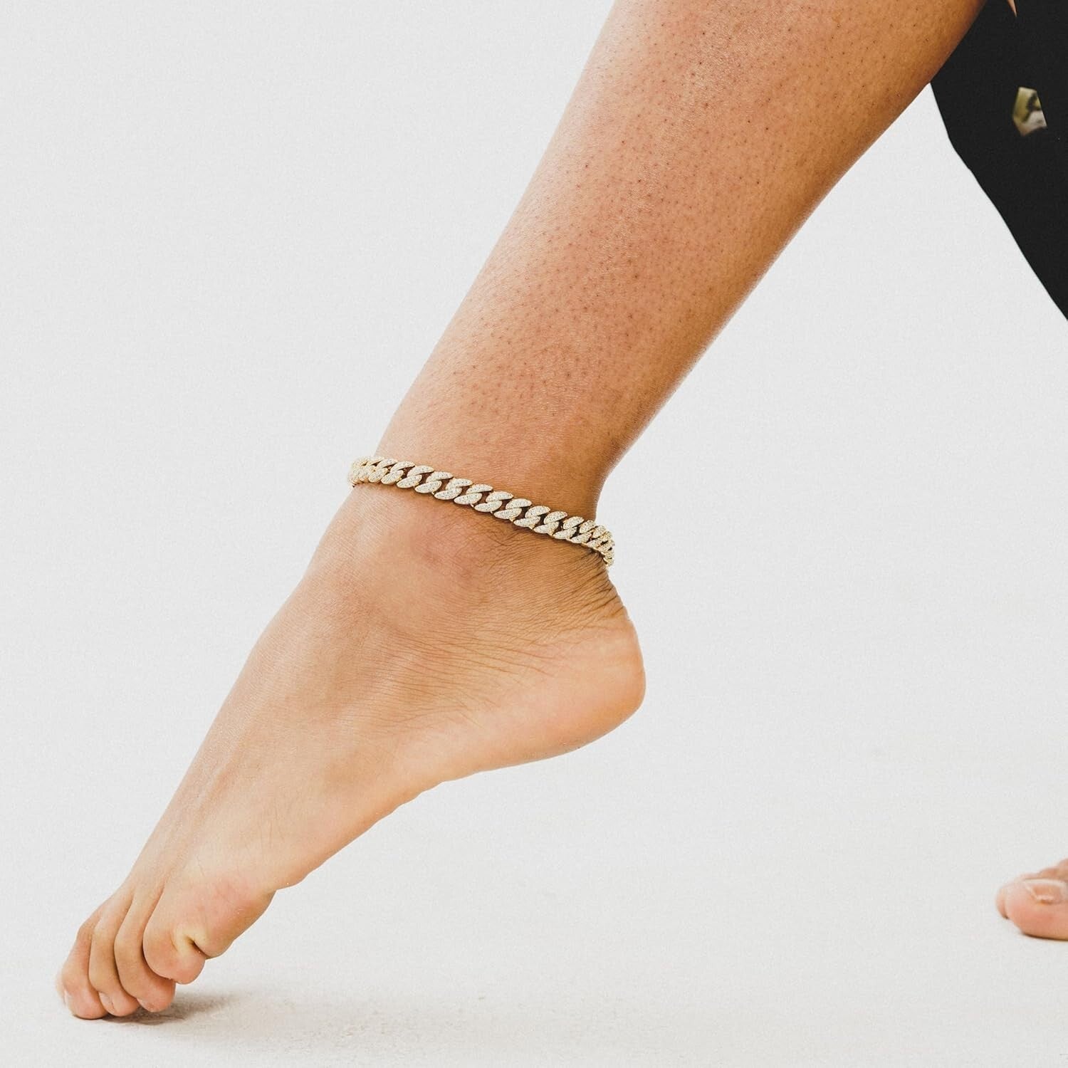 Chunky Cuban Link Anklet in 14K Gold with Iced-Out Faux Diamonds - 10.5"
