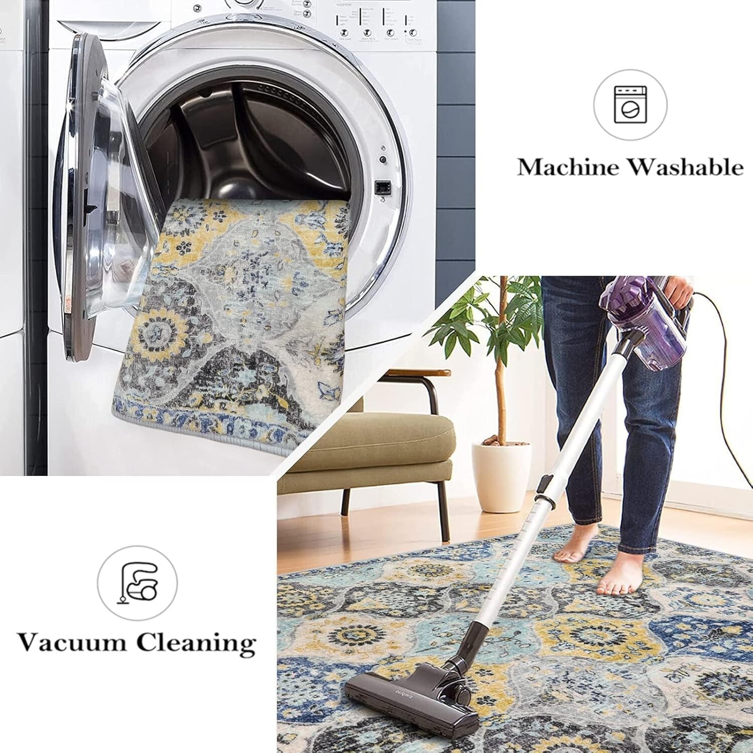 Durable 5x7 Washable Area Rug – Non-Slip Floral Pattern for High Traffic Areas