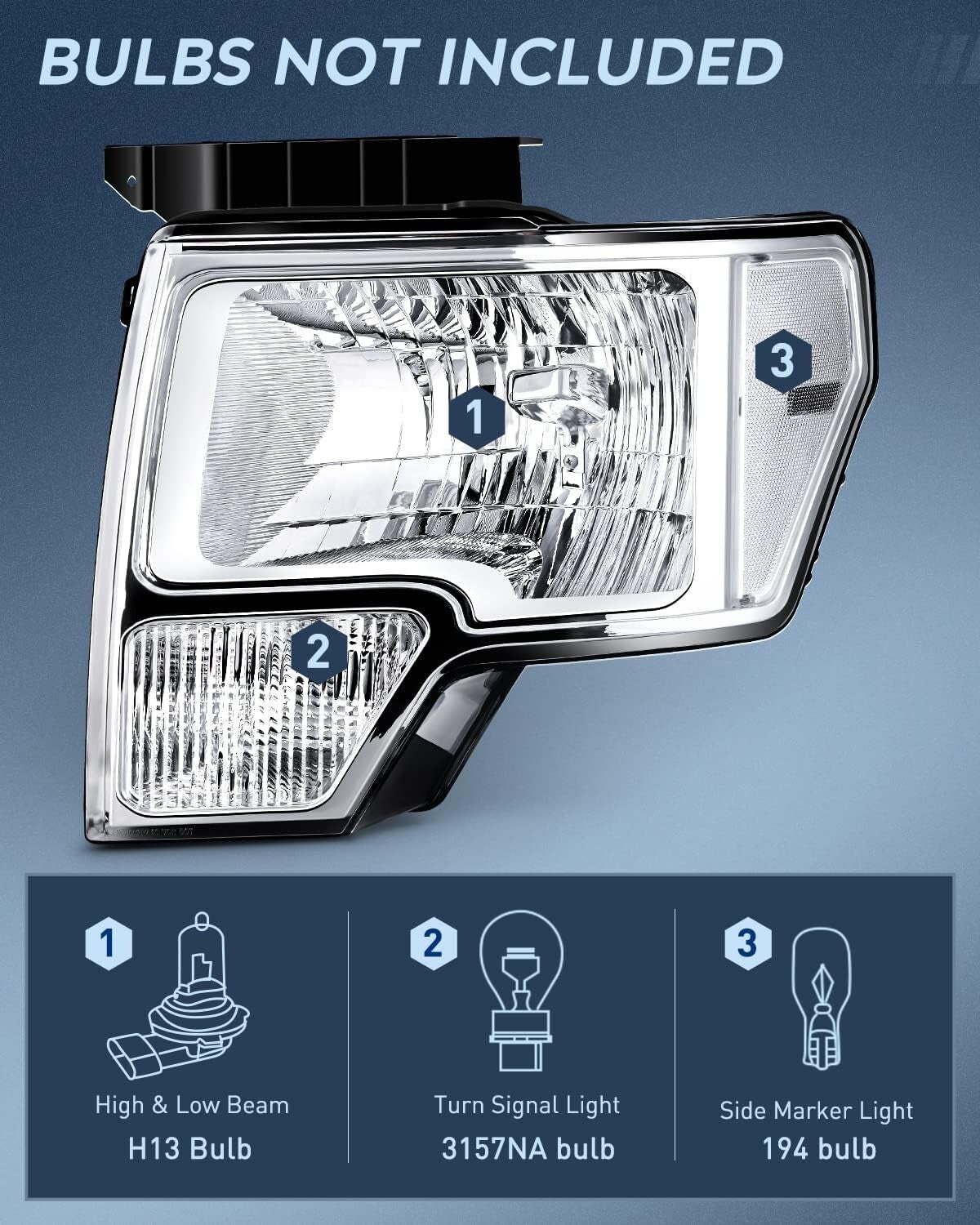 DOT Compliant Clear Corner Headlight Set for 2009-2014 Ford F150 Trucks
