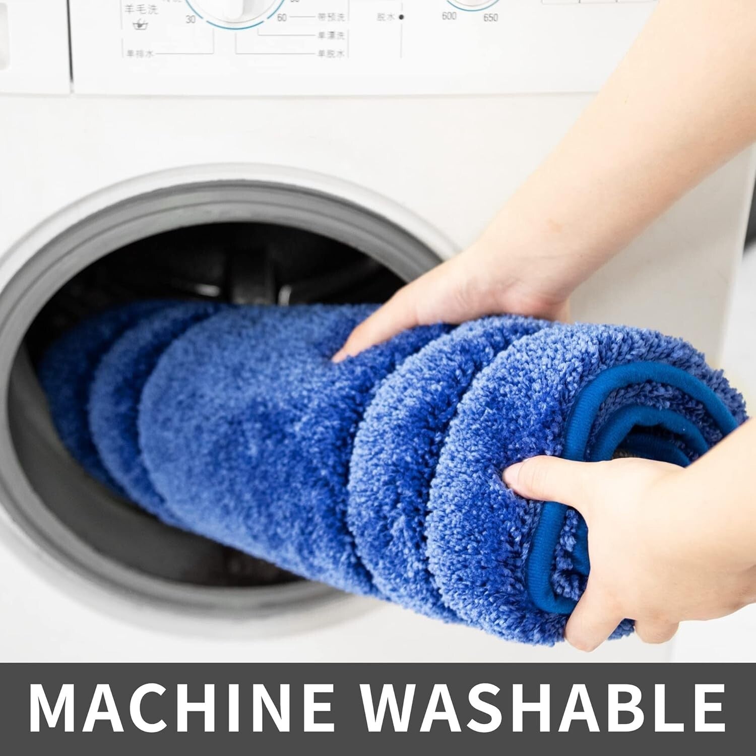 Anti-Slip Thick Bath Rug Set: Machine Washable Blue Mat 20x32 & 24x48 Inches