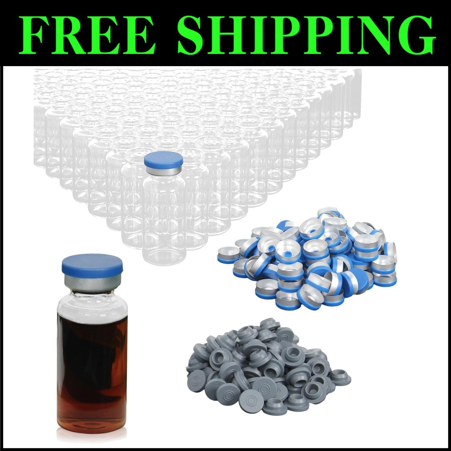 Borosilicate 20ml Clear Glass Headspace Vials with Rubber Stoppers - 100 Sets