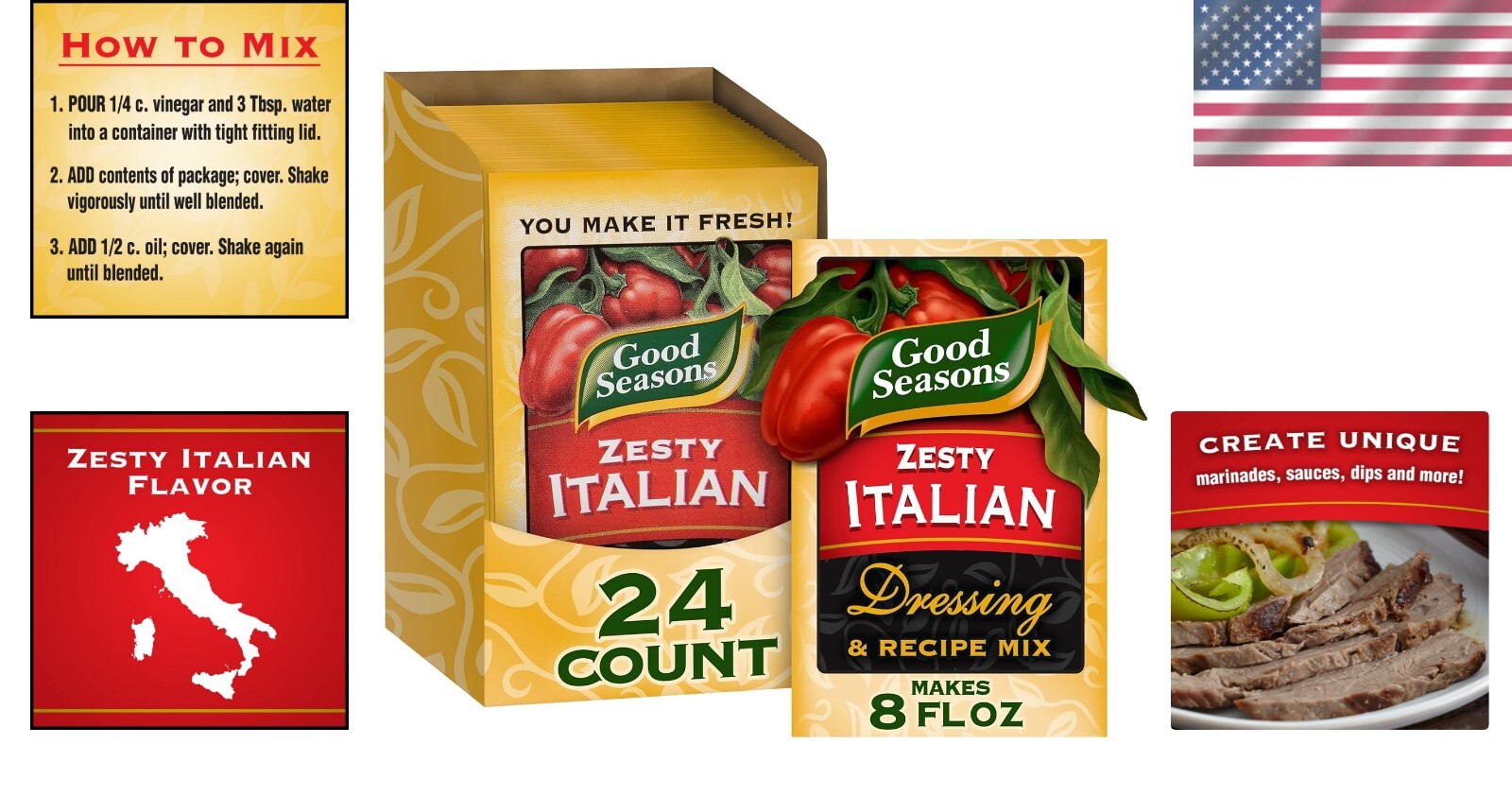 Authentic Zesty Italian Salad Dressing Mix - 24 Packets for Everyday Cooking
