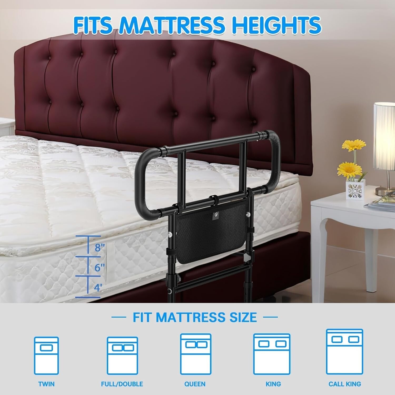 Adjustable Bed Assist Rails for Seniors - Safe & Durable Bedside Stability