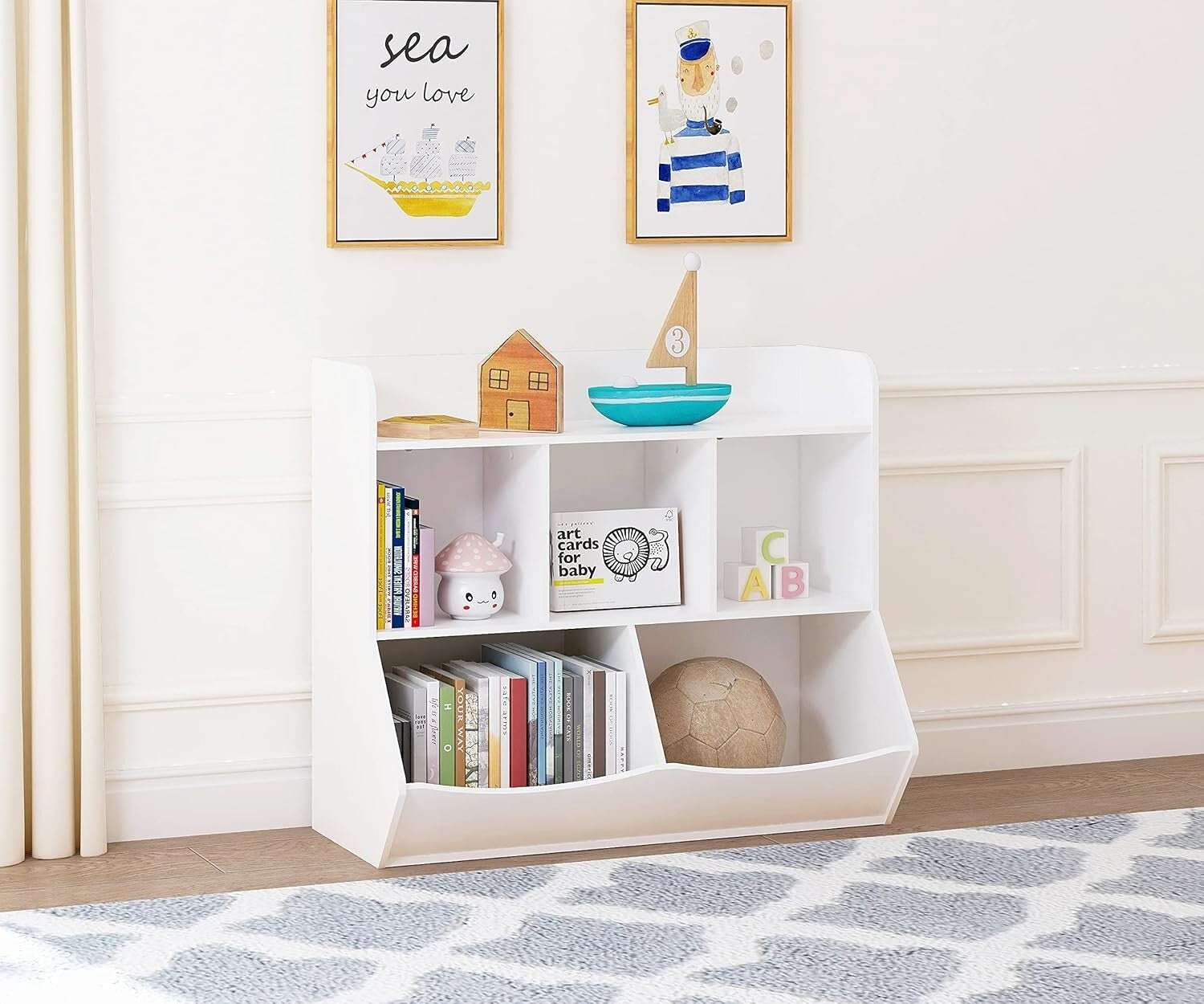 Stylish Toy Storage Organizer & Bookcase with 8 Cubbies for Kids' Playrooms