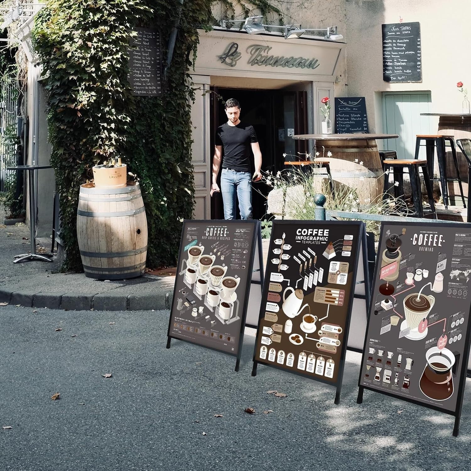 Durable Black A Frame Sandwich Board with Anti-Glare Covers for Outdoor Business