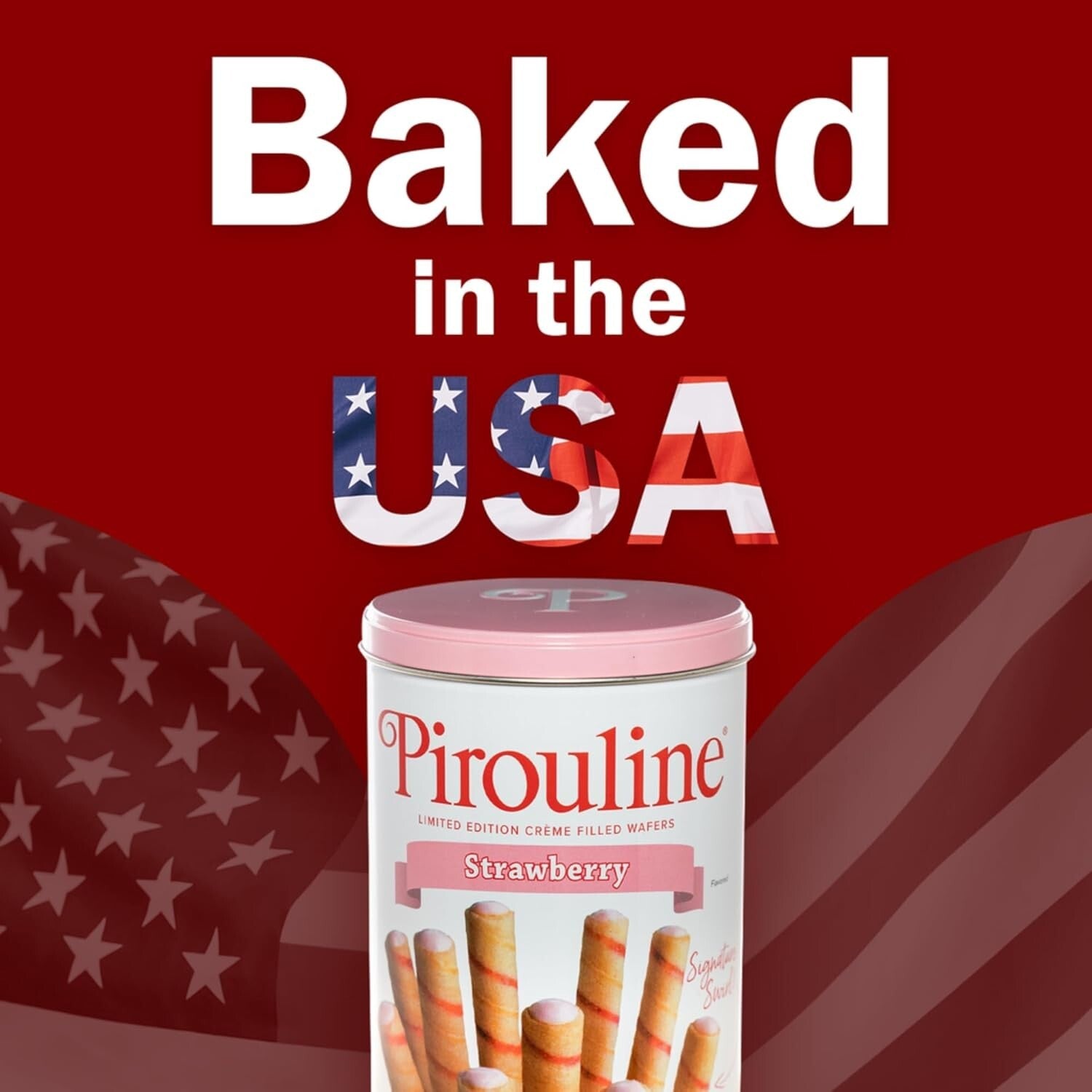 Delicious Strawberry Crème Filled Rolled Wafers - 14.1oz Reusable Snack Tin