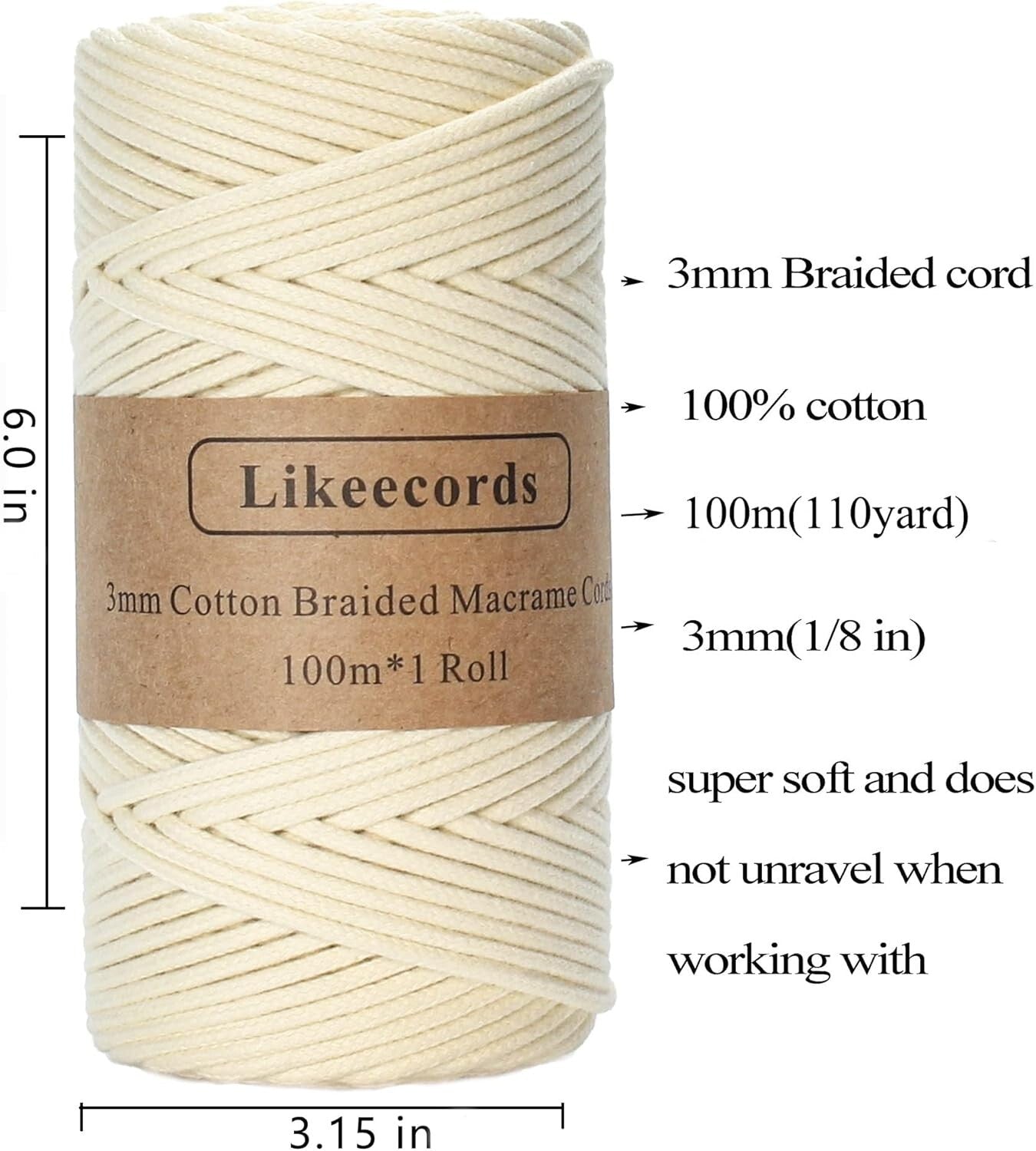 4 Skeins of Twisted Cotton Rope - Vibrant 3mm Macrame Cord for Creative Projects