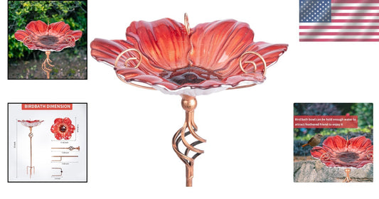 31-Inch Decorative Glass Birdbath with Easy Assembly & Metal Stake for Garden