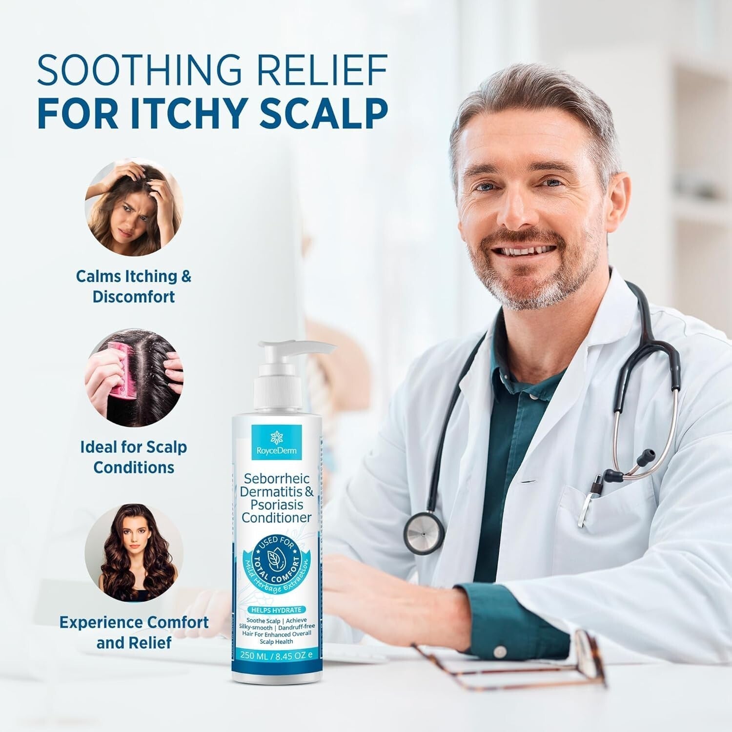 Seborrheic Dermatitis Relief Set - Cream, Shampoo & Conditioner for Scalp Care