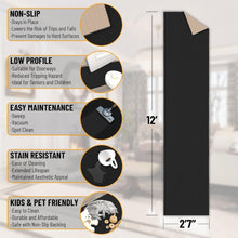 Load image into Gallery viewer, Durable Low Pile Runner Rug - Machine Washable, Non-Slip, 2'7" x 12' in Black