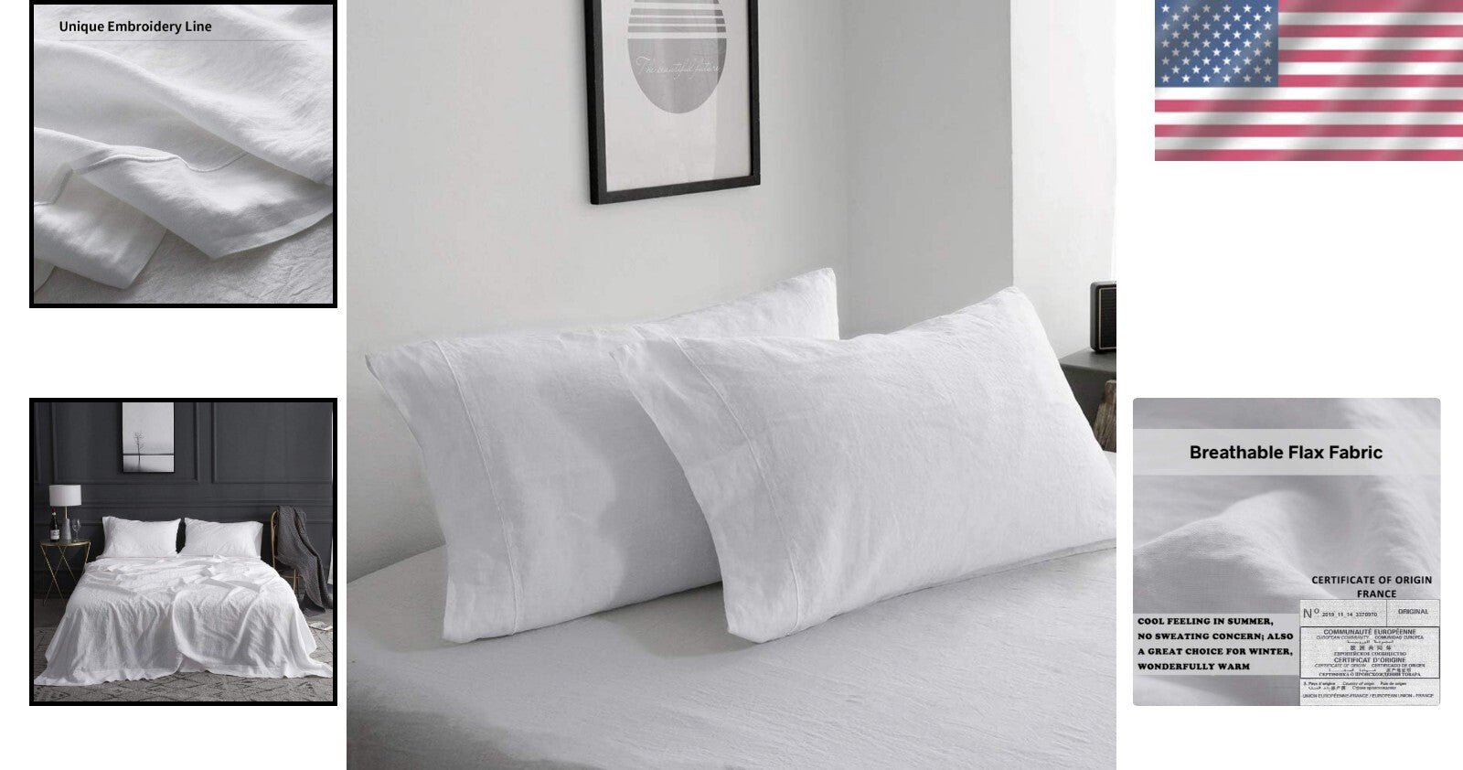 Breathable 100% French Linen King Pillowcases - Softer with Each Wash - Set of 2