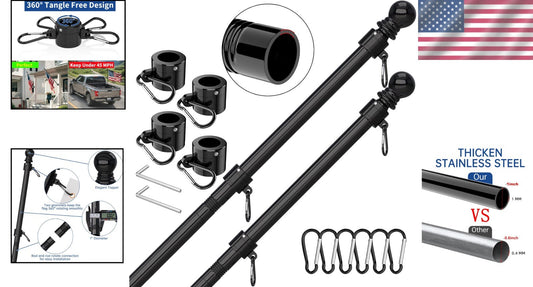 5 FT Stainless Steel Flag Pole with 360° Rotating Ring - Ideal for Trucks, Boats