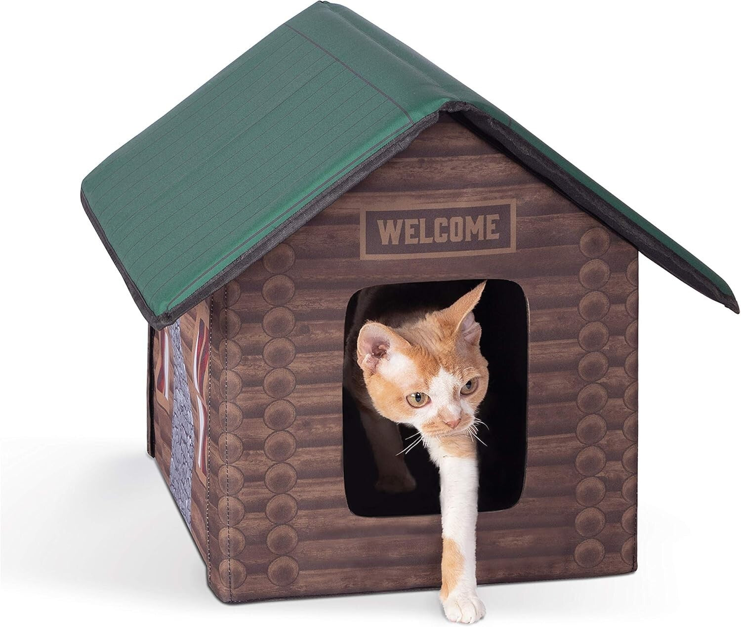 Insulated Outdoor Cat Shelter - Unheated Log Cabin for Community or Stray Cats