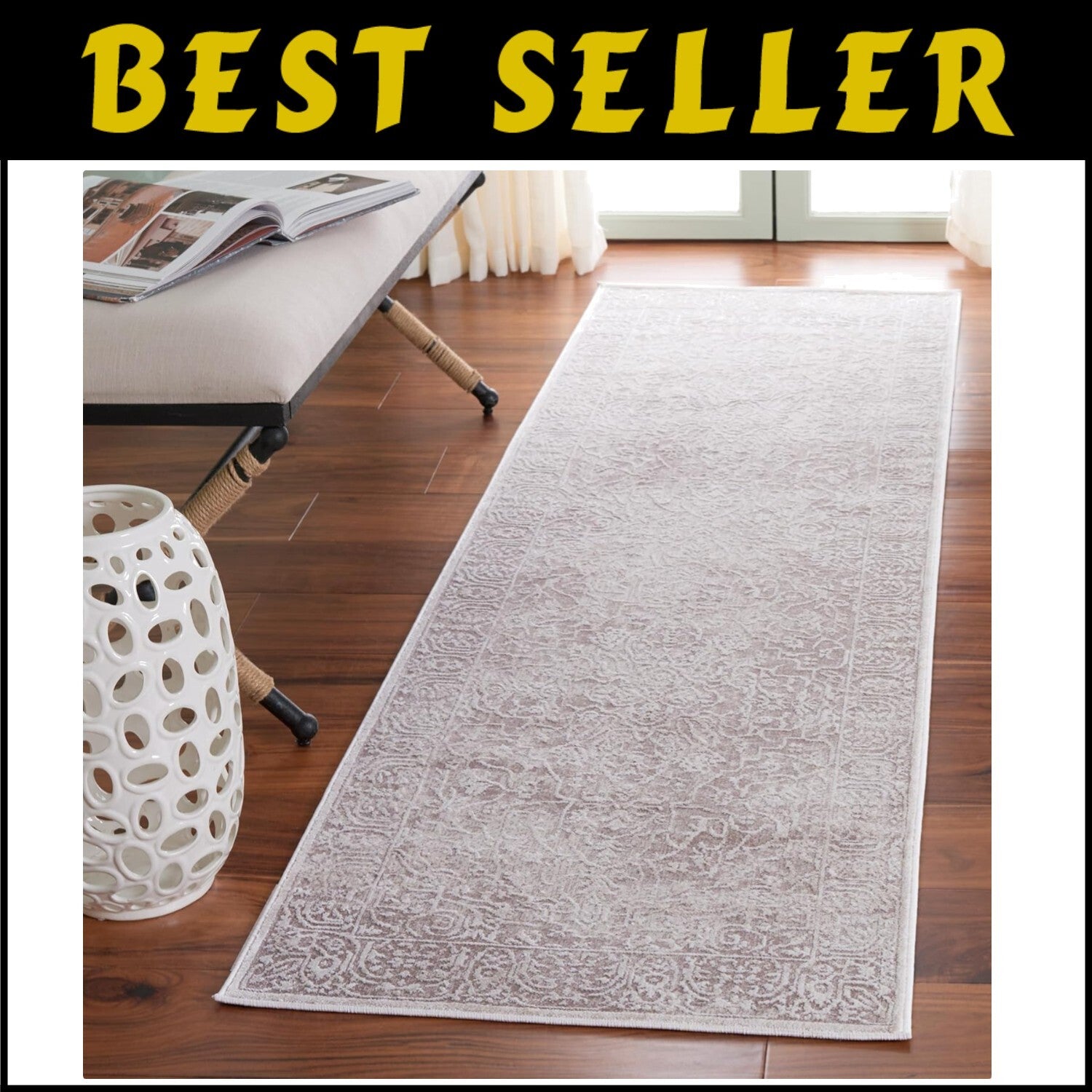 Elegant Polypropylene Runner Rug - Non-Shedding, Ideal for Living Rooms