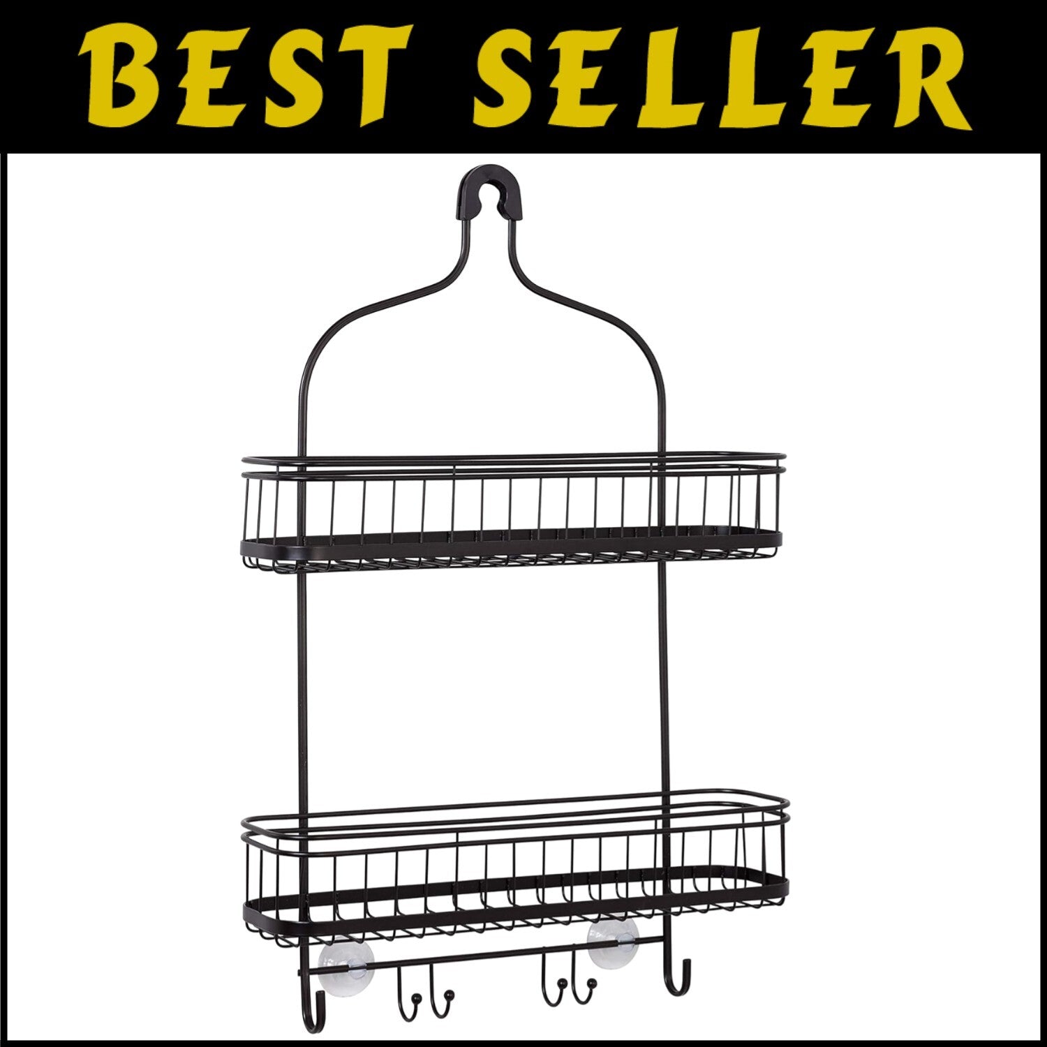 Elegant Rust-Resistant Shower Caddy with Extra Wide Shelves & Hooks - Bronze