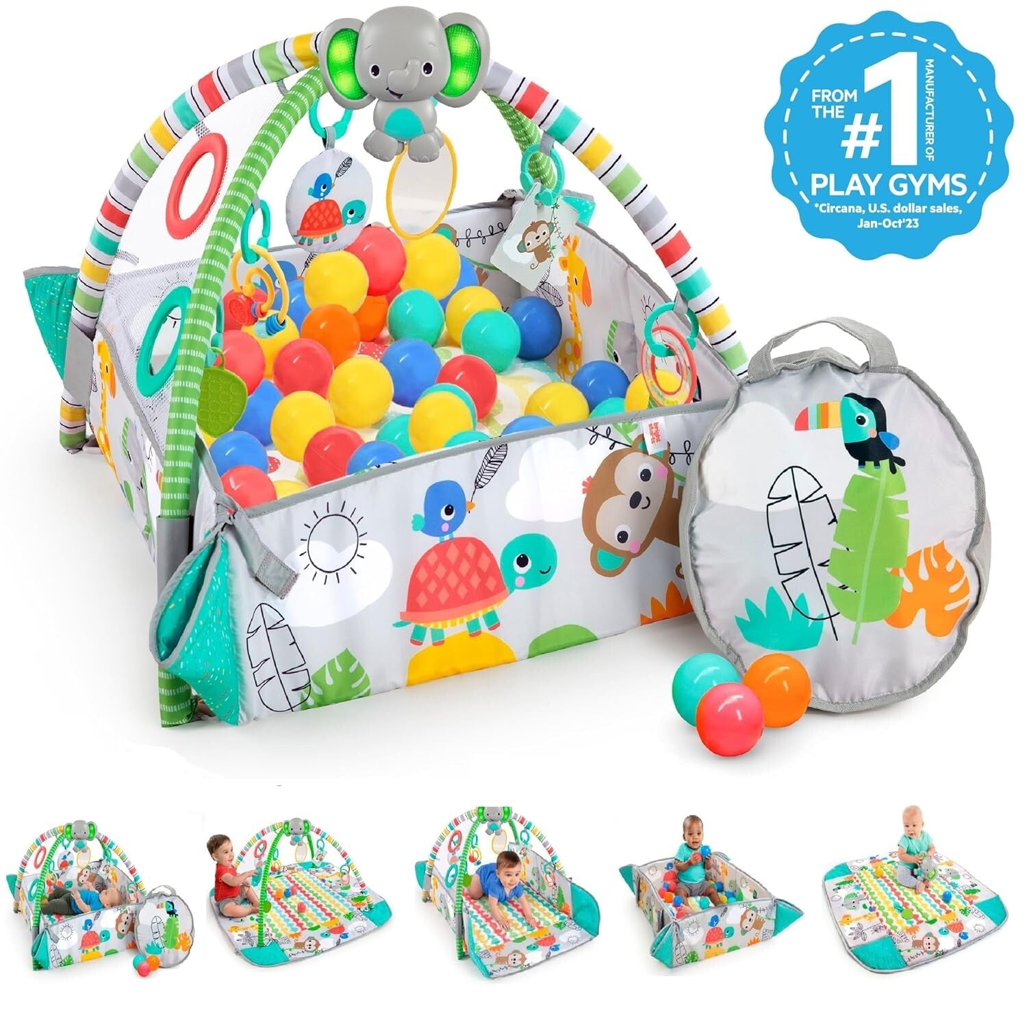 5-in-1 Tropical Green Baby Gym & Ball Pit - Engaging Play Mat for Toddlers