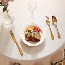 Load image into Gallery viewer, Farmhouse Vintage Linen Tablecloth for 67" Round Dining Tables - Floral Design