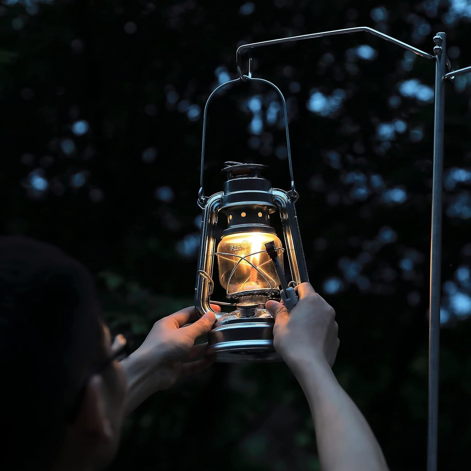 Camp-Ready Durable Lantern Stand with Dual Hooks & Tripod Design - D-240, D-243