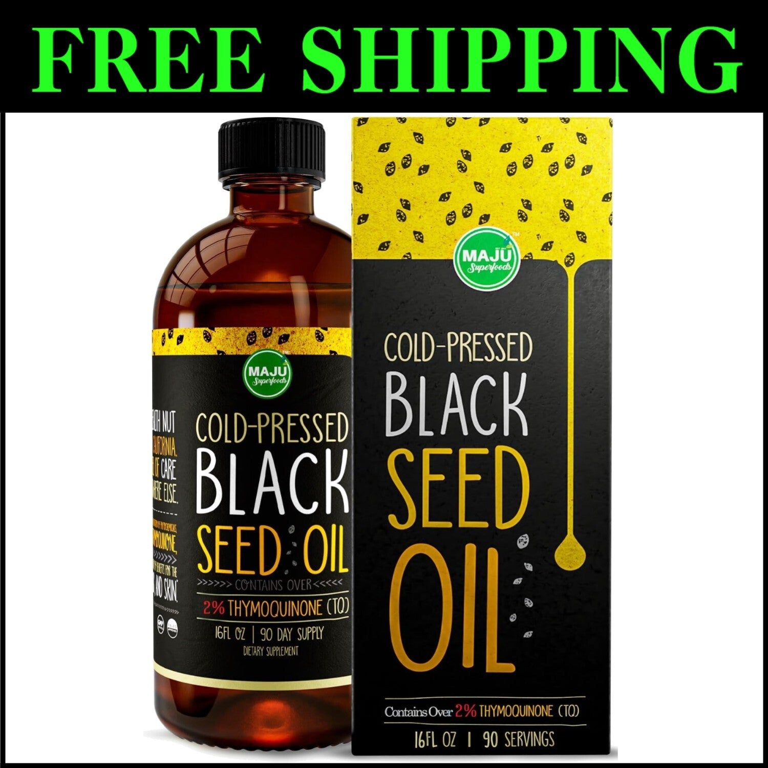 Maju's 16oz Black Seed Oil: Cold Pressed, Boost Immunity with 3X Thymoquinone