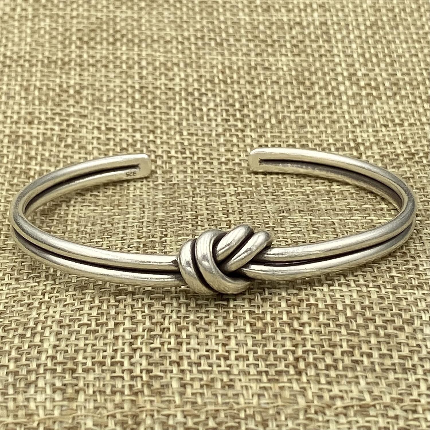 Sterling Silver Rustic Knot Cuff Bracelet - Perfect for Gifting, Size M-L & S-M